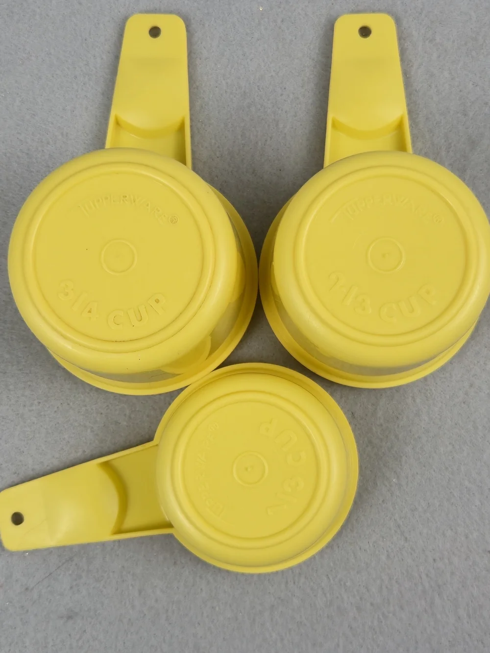 Vintage Tupperware Yellow Measuring Cups Set (1/3, 2/3, 3/4 Cup)